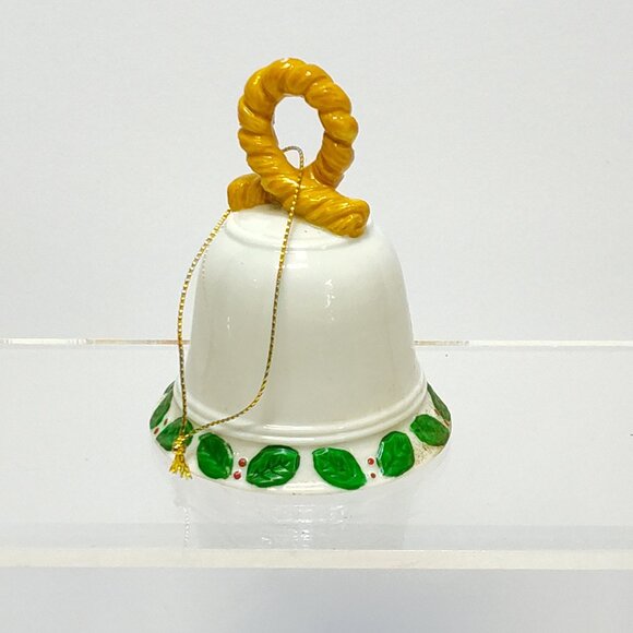 Christmas Ceramic Bell Ornament w/ Teddy Bear Clapper Holiday Design Circa 1980s - Picture 4 of 7